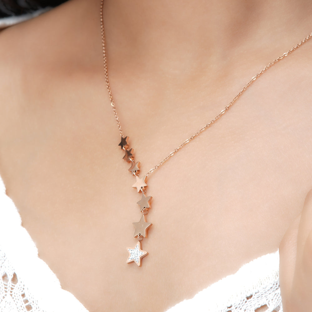Fairy Stars Rosegold Plated Necklace - Swashaa